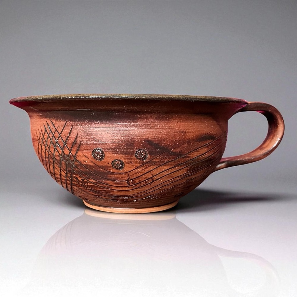 Vintage Estate Handmade Pottery Handled Bowl Earthenware Signed Chamber Pot OOAK